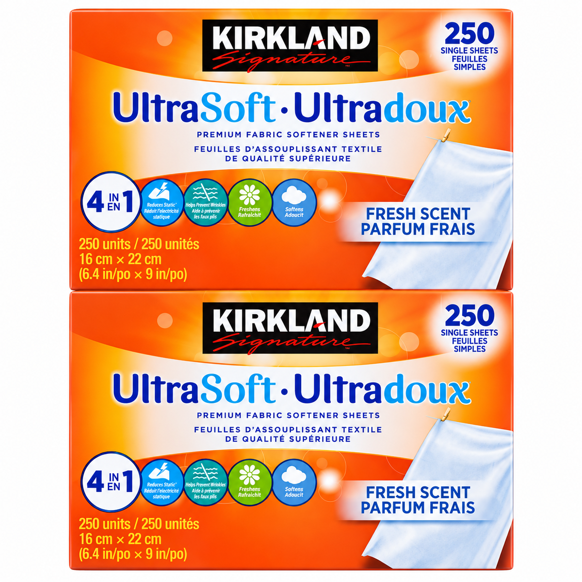 Kirkland Signature UltraSoft Premium Fabric Softener Sheets, Fresh Scent, 2-Pack