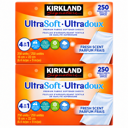 Kirkland Signature UltraSoft Premium Fabric Softener Sheets, Fresh Scent, 2-Pack