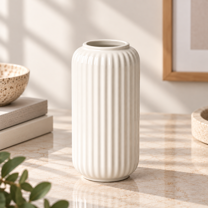 IKEA STILREN White Ceramic Flower Vase, Modern Decorative Vase for Fresh & Artificial Flowers, Minimalist Tabletop Centrepiece for Living Room, Bedroom, Dining Table & Home Décor