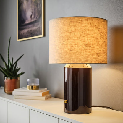 IKEA HALGATT Dimmable Ceramic Table Lamp with Linen Shade, Beige/Brown, 49 cm