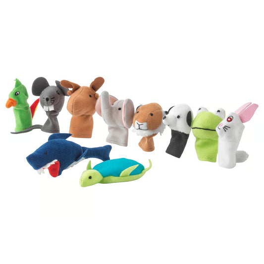 (10-Piece) IKEA TITTA DJUR Finger Puppets, Animal Characters for Kids - Mixed Colors