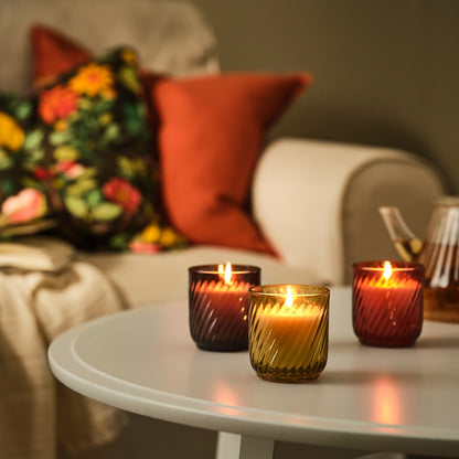 IKEA TÖRNFÅGEL Scented candle in glass, Vanilla mixed colors, 20 hr