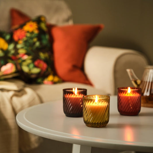 IKEA TÖRNFÅGEL Scented candle in glass, Vanilla mixed colors, 20 hr