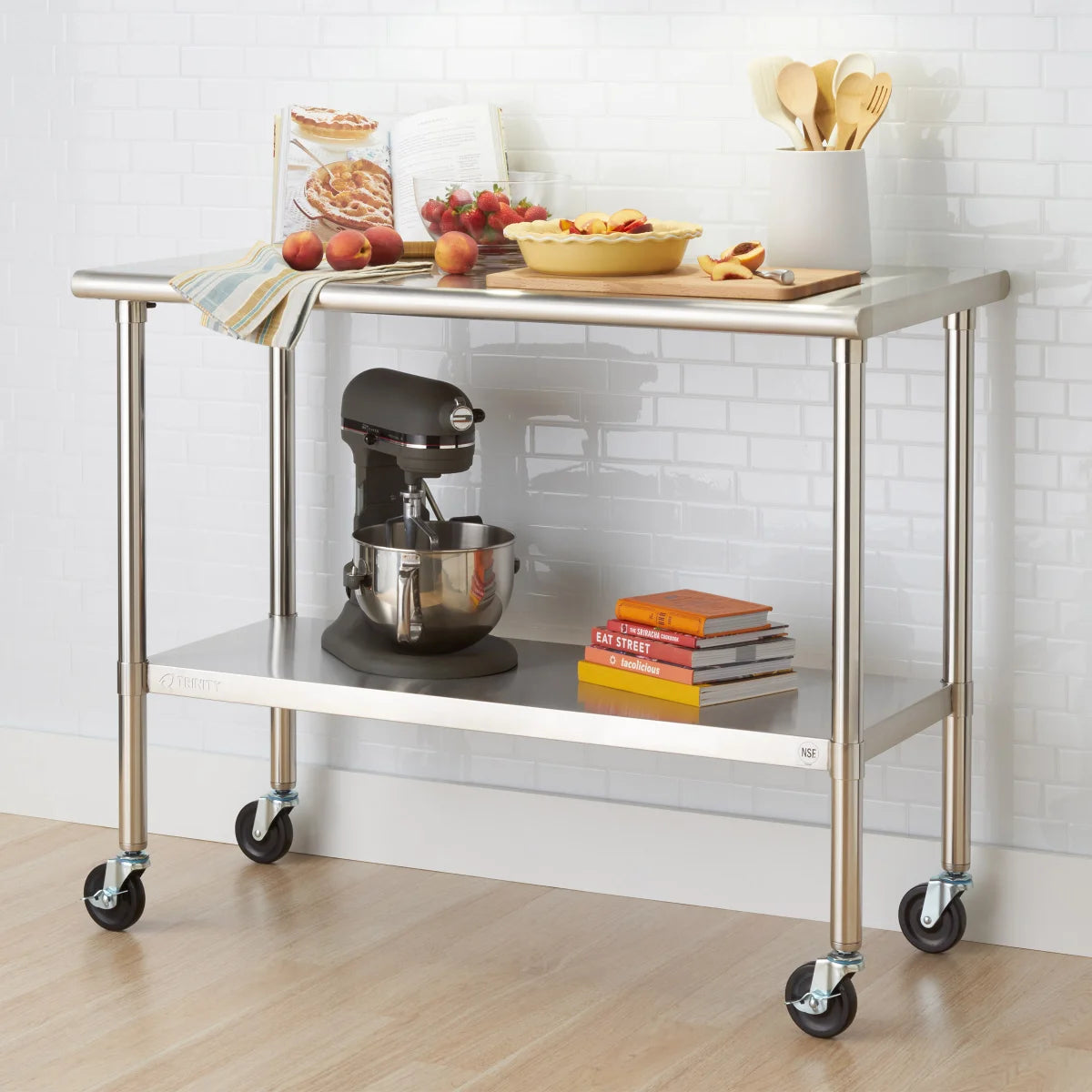 TRINITY EcoStorage NSF Stainless Steel Prep Table with Wheels
