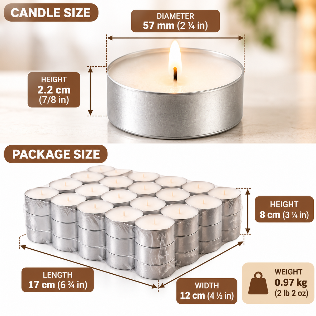 (2 PACK) IKEA GLIMMA Unscented Tealight Candles, 9-Hour Long Burning Time, 57 mm (2¼ in) Diameter, Plant-Based & Paraffin Wax Candles in Aluminum Metal Cups for Home Décor, Weddings, Parties & Dining Tables