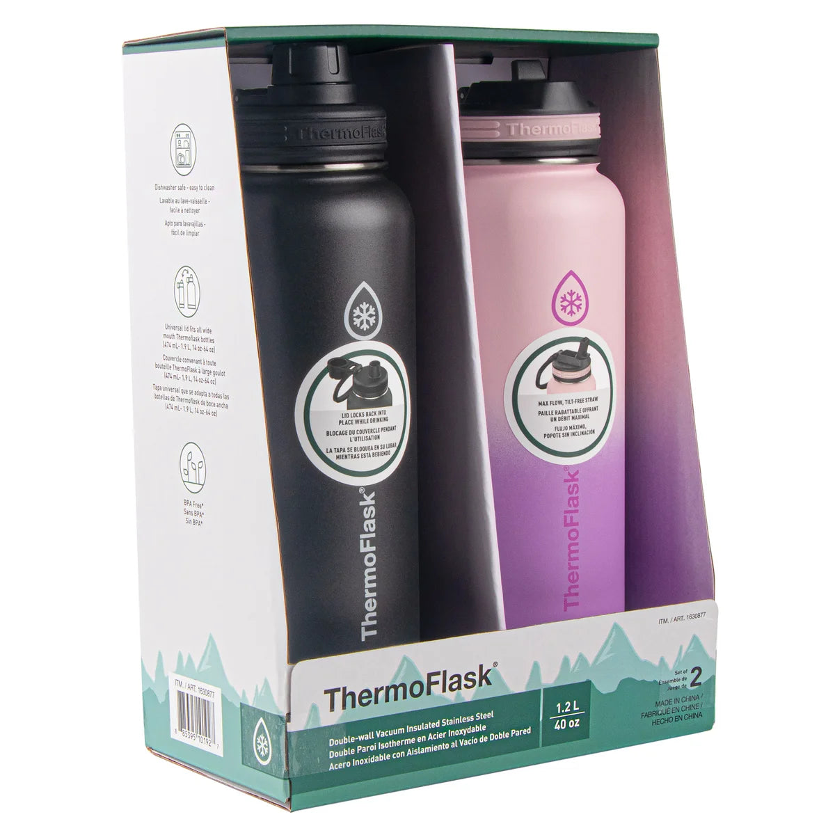 Thermoflask 1.2 L (40 oz.) Stainless Steel Bottle, 2-pack