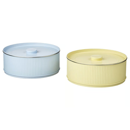 IKEA BETTHAJ Tin with lid, for cookies/pale yellow pale blue, 2.5 l (2.6 qt)