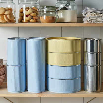IKEA BETTHAJ Tin with lid, for cookies/pale yellow pale blue, 2.5 l (2.6 qt)