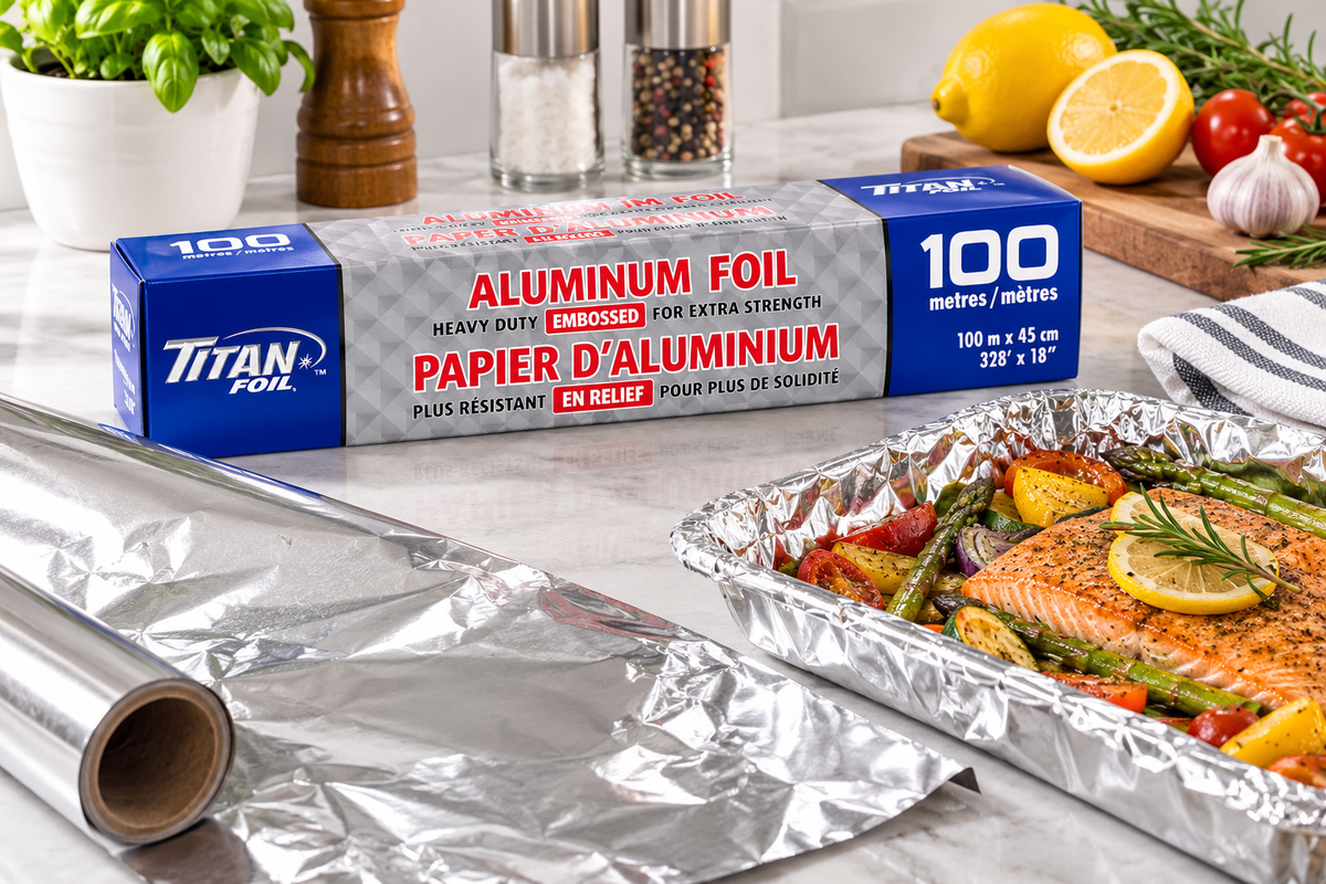 Titan Heavy Duty Aluminum Foil, 18 in × 328 ft (45 cm × 100 m), 1 Roll
