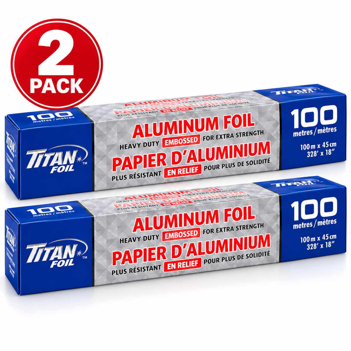 (2 Pack) Titan Heavy Duty Aluminum Foil, 18 in × 328 ft (45 cm × 100 m)