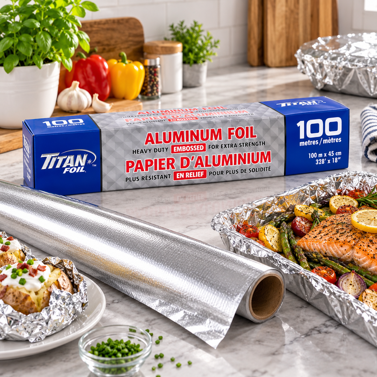 Titan Heavy Duty Aluminum Foil, 18 in × 328 ft (45 cm × 100 m), 1 Roll
