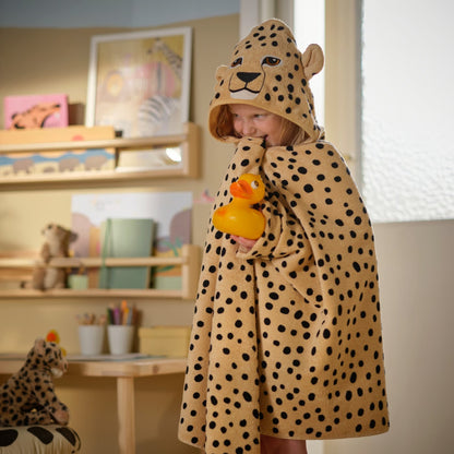 IKEA SANDLÖPARE Towel with hood, light brown/cheetah pattern, 70x140 cm (27 1/2x55 1/8 ")