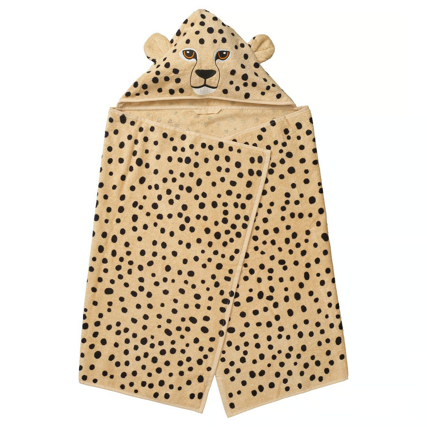 IKEA SANDLÖPARE Towel with hood, light brown/cheetah pattern, 70x140 cm (27 1/2x55 1/8 ")