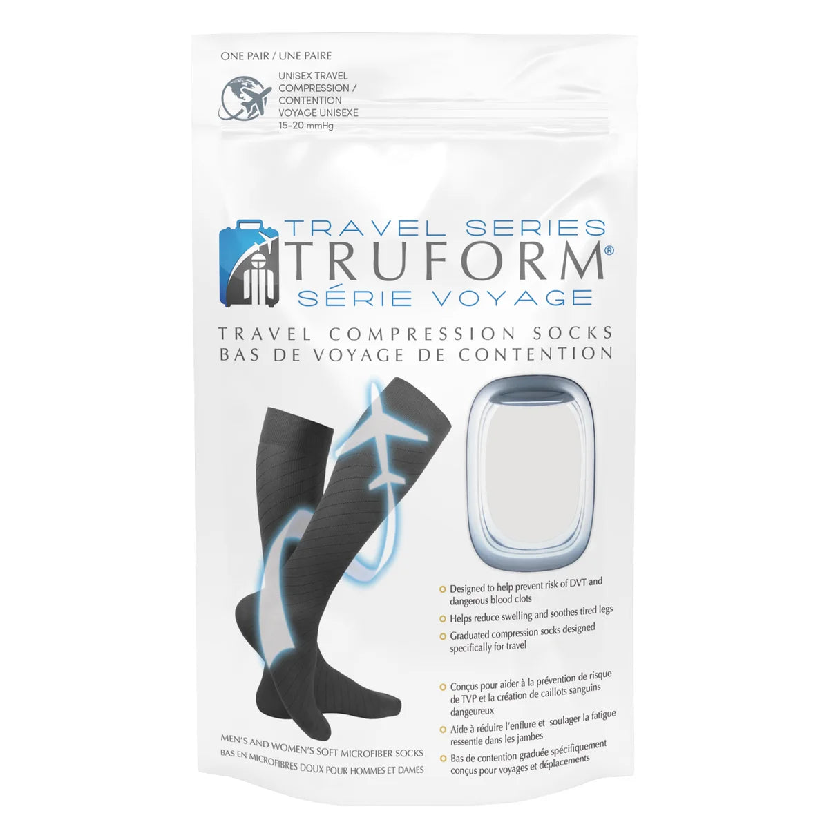 TruForm Travel Series Compression Socks (15-20 mmHg), 2-pack