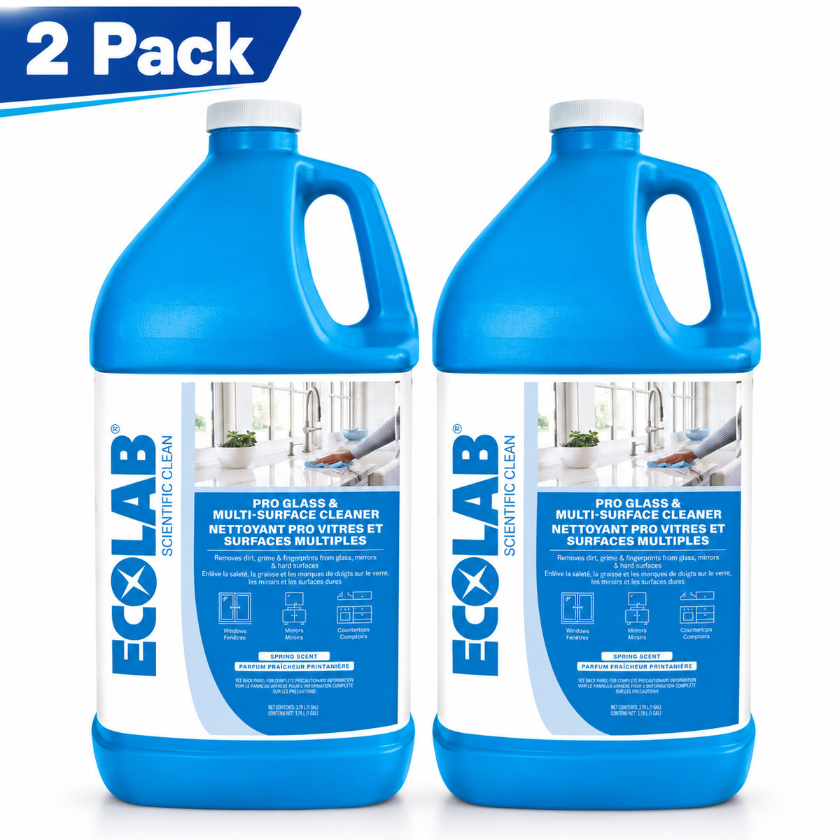 (2 Pack) ECOLAB Pro Glass & Multi-Surface Cleaner, Ammonia-Free, 3.8 L