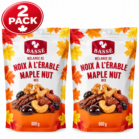 (2 Pack) Bassé Maple Roasted Nut Mix with Dark Chocolate Covered Cranberries, 800 g × 2 Pack (1.6 kg Total)