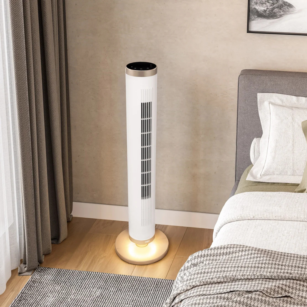 Seville Classics UltraSlim 37.8” Tower Fan with Remote Control & Adjustable LED Base Light