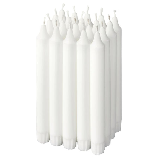 Unscented Chandelier Taper Candles, White, 19 cm (7.5"), 6 Hour Burn Time, Stearin Wax, Dripless, 20 Pack