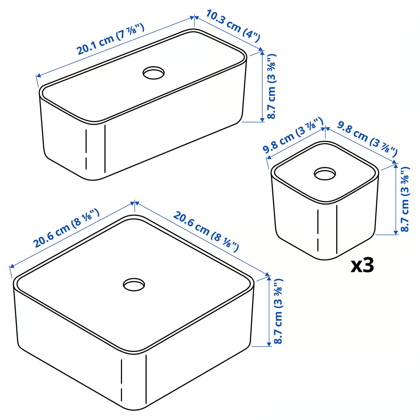 IKEA VISSLAÅN Box with lid, set of 5, gray