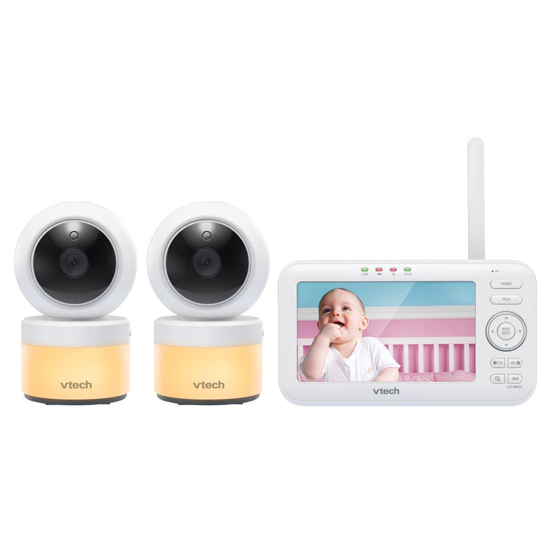 Babyphone vidéo VTech 2 caméras 5 pouces avec caméra panoramique et inclinable, veilleuse