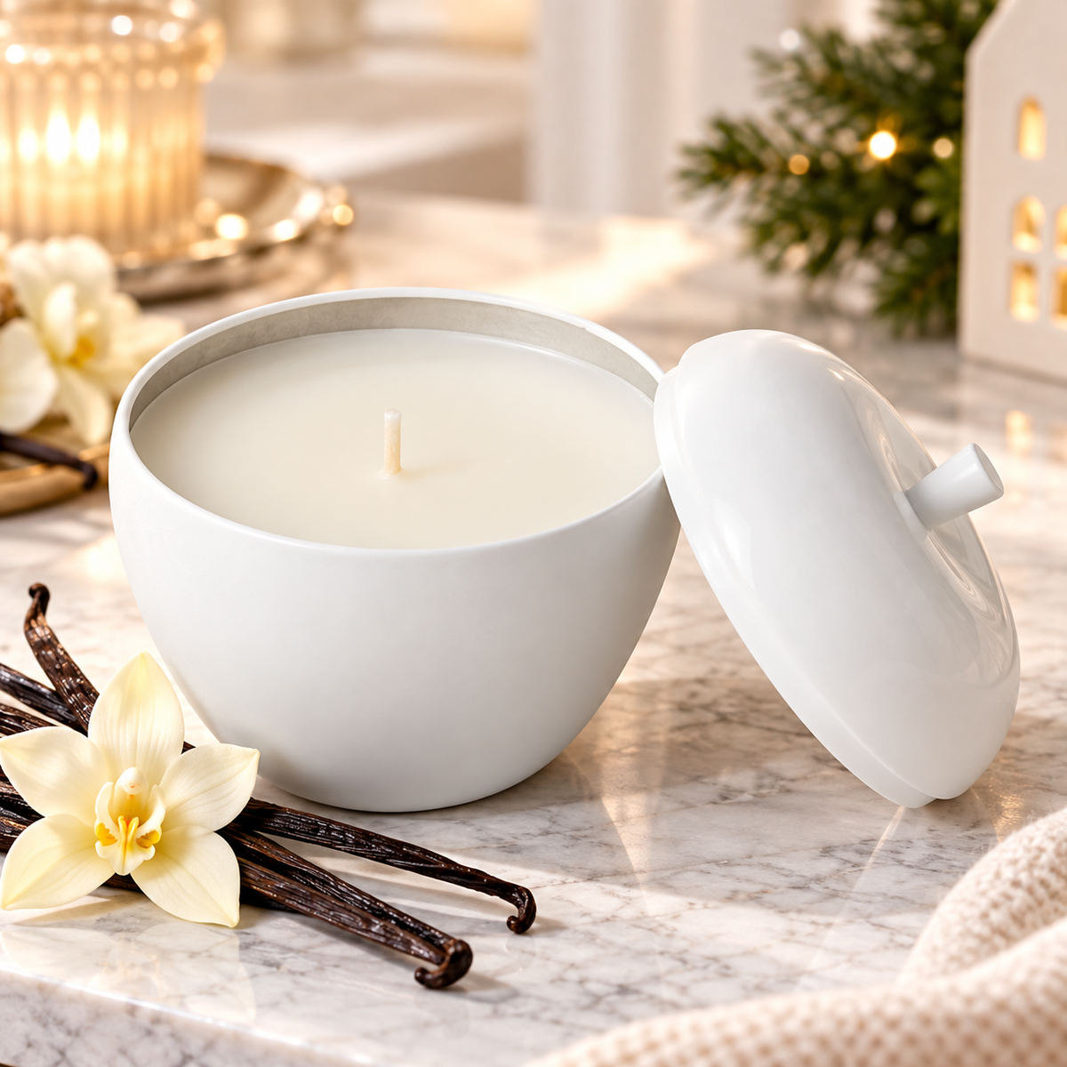 IKEA VINTERFINT Apple-Shaped Vanilla Scented Candle with Lid, White, 24-Hour Burning Time, 8 cm (3 ¼ ") Diameter, Decorative Candle in Reusable Container for Christmas, Holiday Home Décor, Dining Tables & Gifts