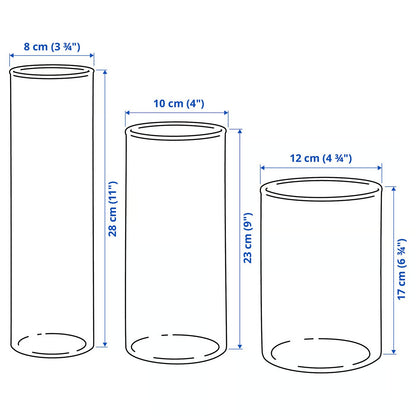 IKEA CYLINDER Vase, set of 3, clear glass