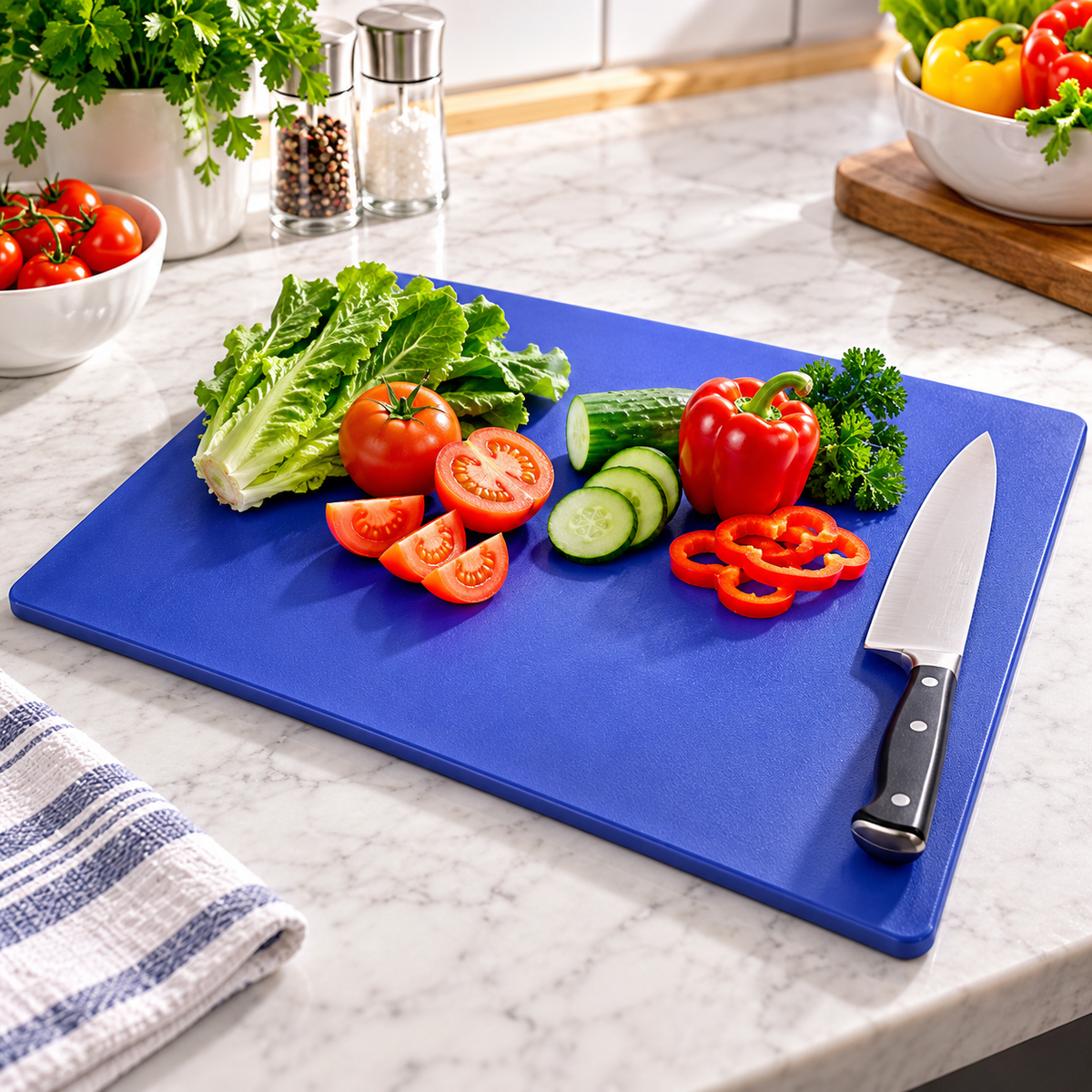 Extra Large Blue Cutting Board 18 x 24 Inch, Heavy Duty Thick Kitchen Chopping Board, 0.5 Inch Thick, Large Rectangular Food Prep Board for Cutting Vegetables, Fruits & Meat, Professional Kitchen, Restaurant & Home Cooking
