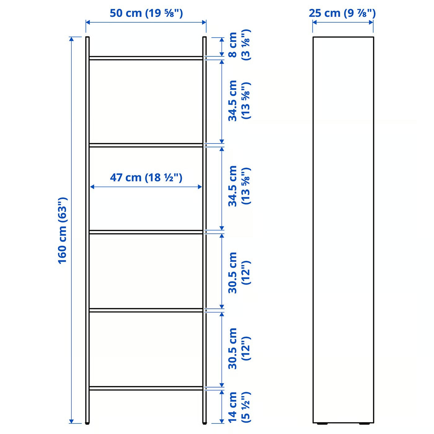 IKEA BAGGEBO 5-Tier Bookcase, 50 × 25 × 160 cm - White