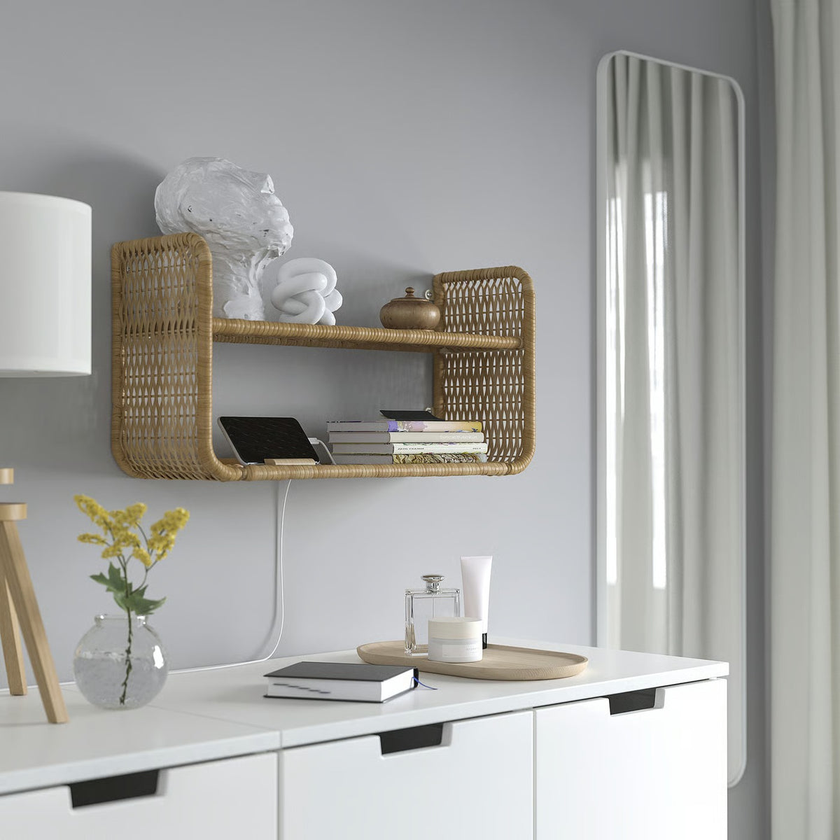 IKEA FRYKSÅS Wall shelf, rattan, 60x20 cm (23 5/8x7 7/8 ")