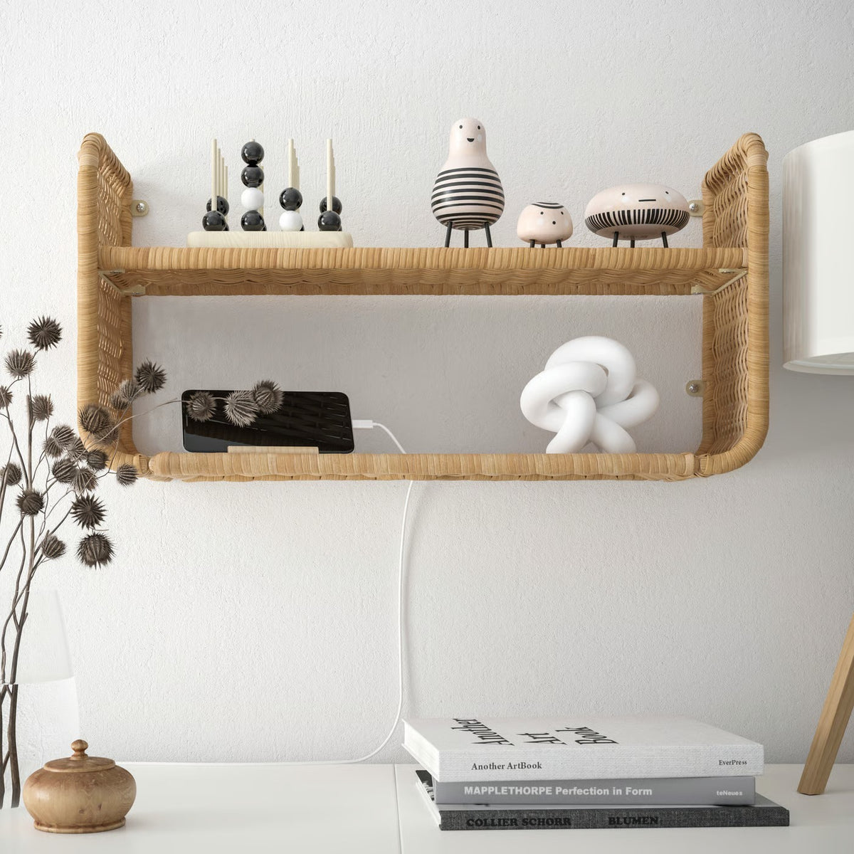 IKEA FRYKSÅS Wall shelf, rattan, 60x20 cm (23 5/8x7 7/8 ")