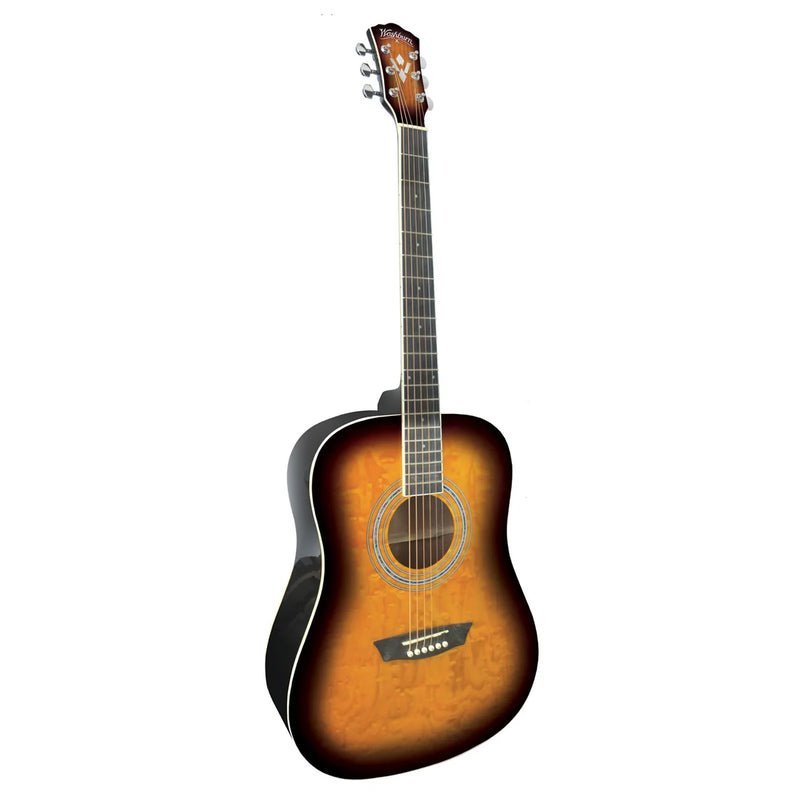 Pack guitare acoustique Washburn Premium, table en érable matelassé, finition tabac vintage