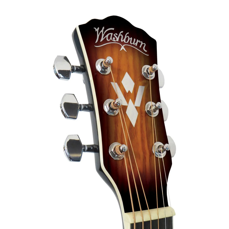 Pack guitare acoustique Washburn Premium, table en érable matelassé, finition tabac vintage