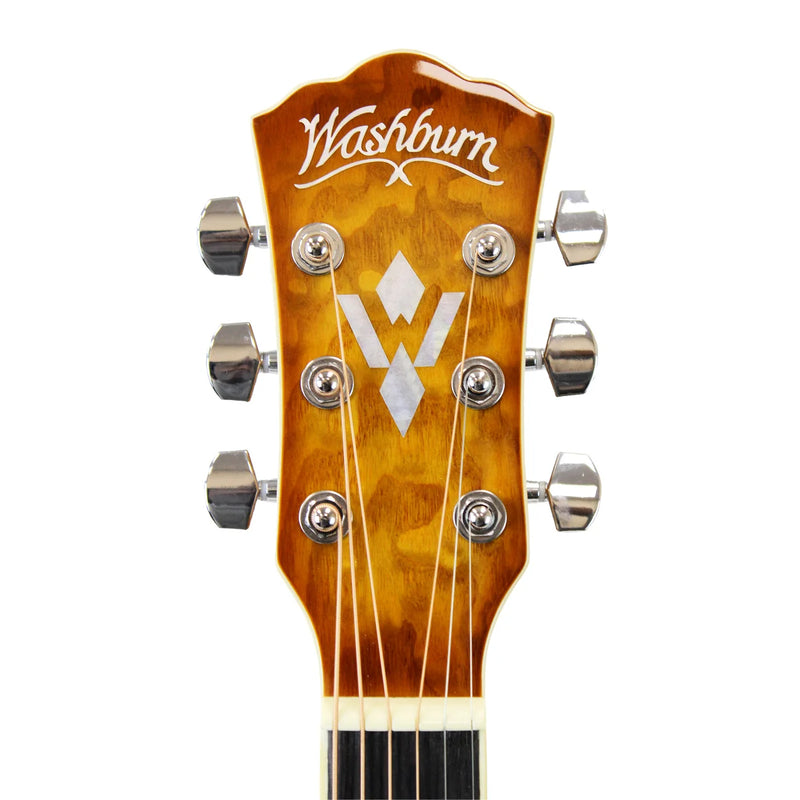 Pack guitare acoustique Washburn Premium, table en érable matelassé – Sand Burst