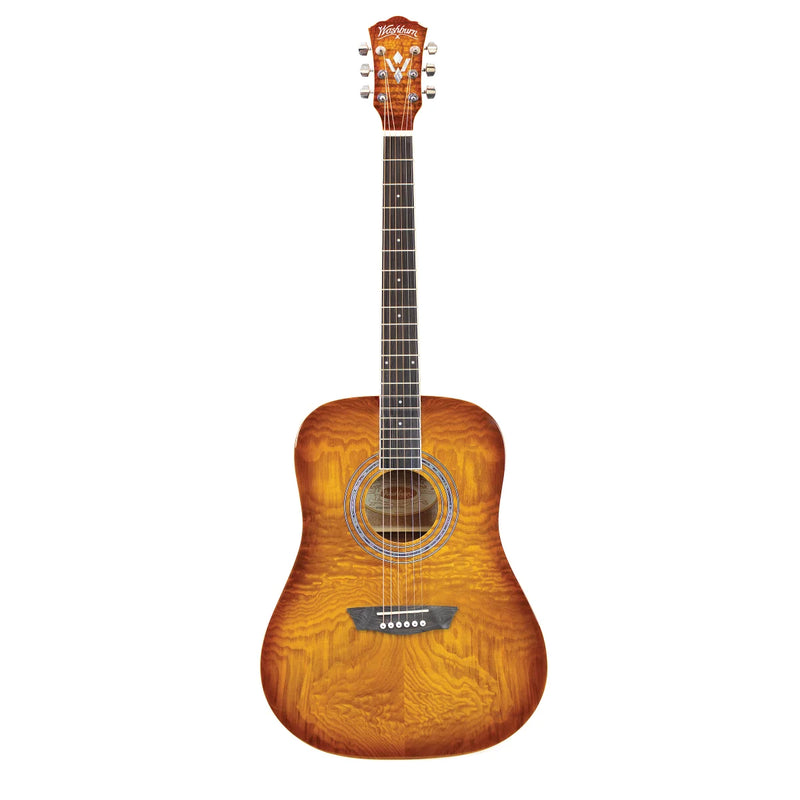 Pack guitare acoustique Washburn Premium, table en érable matelassé – Sand Burst