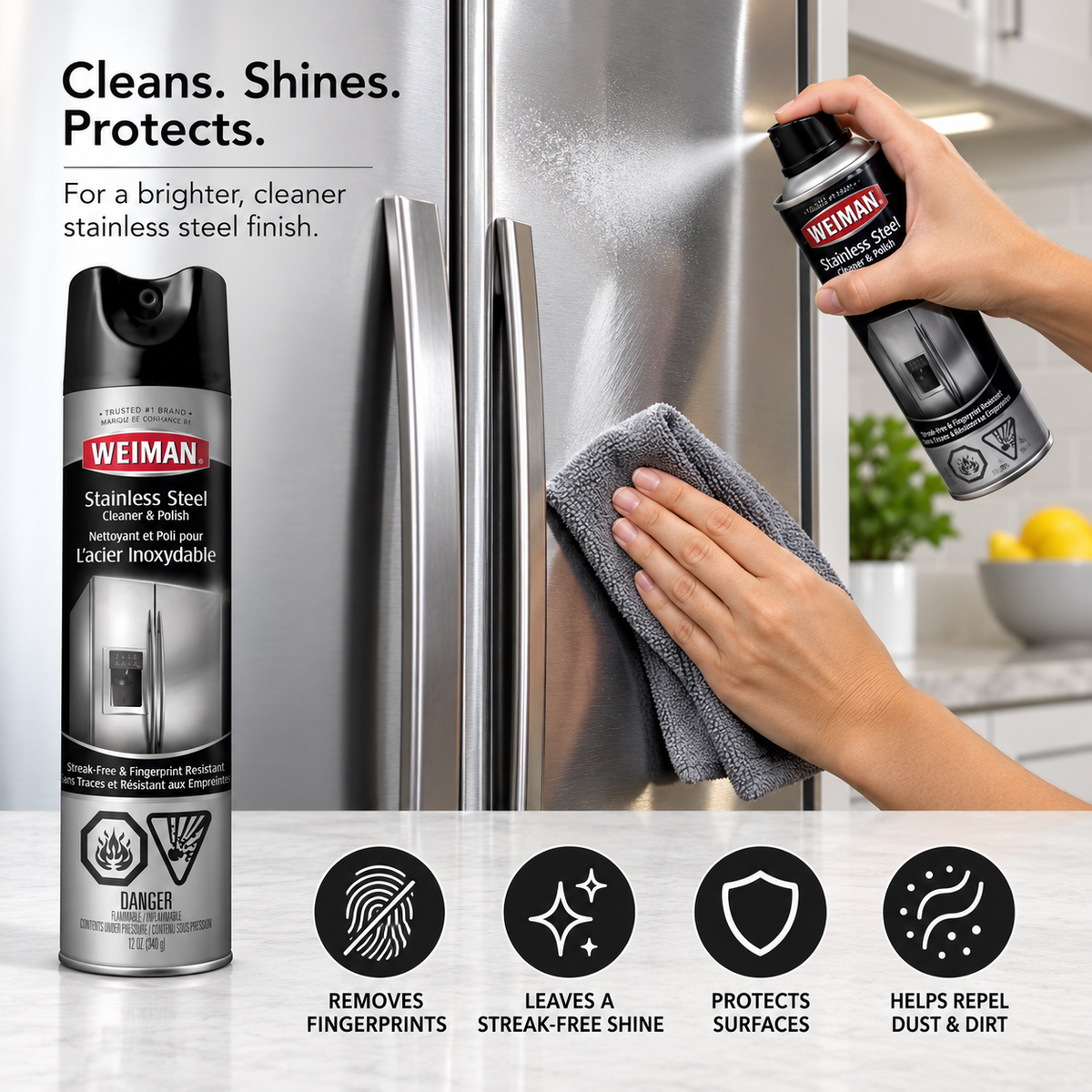 (2 Pack) Weiman Stainless Steel Cleaner & Polish Spray – Ready-to-Use, Streak-Free Shine