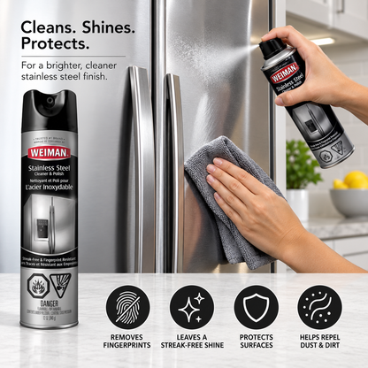 (2 Pack) Weiman Stainless Steel Cleaner & Polish Spray – Ready-to-Use, Streak-Free Shine