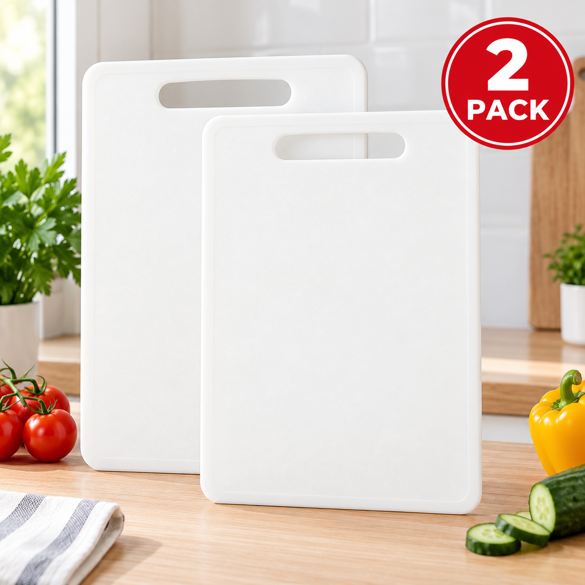 (2 Pack) IKEA LEGITIM White Plastic Chopping Boards,Lightweight Kitchen Cutting Boards with Easy-Grip Handle, Food Preparation Boards for Vegetables, Fruits, Meat & Everyday Cooking