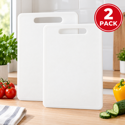 (2 Pack) IKEA LEGITIM White Plastic Chopping Boards,Lightweight Kitchen Cutting Boards with Easy-Grip Handle, Food Preparation Boards for Vegetables, Fruits, Meat & Everyday Cooking