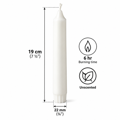 IKEA JUBLA Unscented Taper Candles, 20 Pack, White, 19 cm (7 ½ ") Height, 6-Hour Burning Time, 100% Stearin Wax, Elegant Household Candles for Dining Tables, Weddings, Dinner Parties, Candle Holders & Home Décor