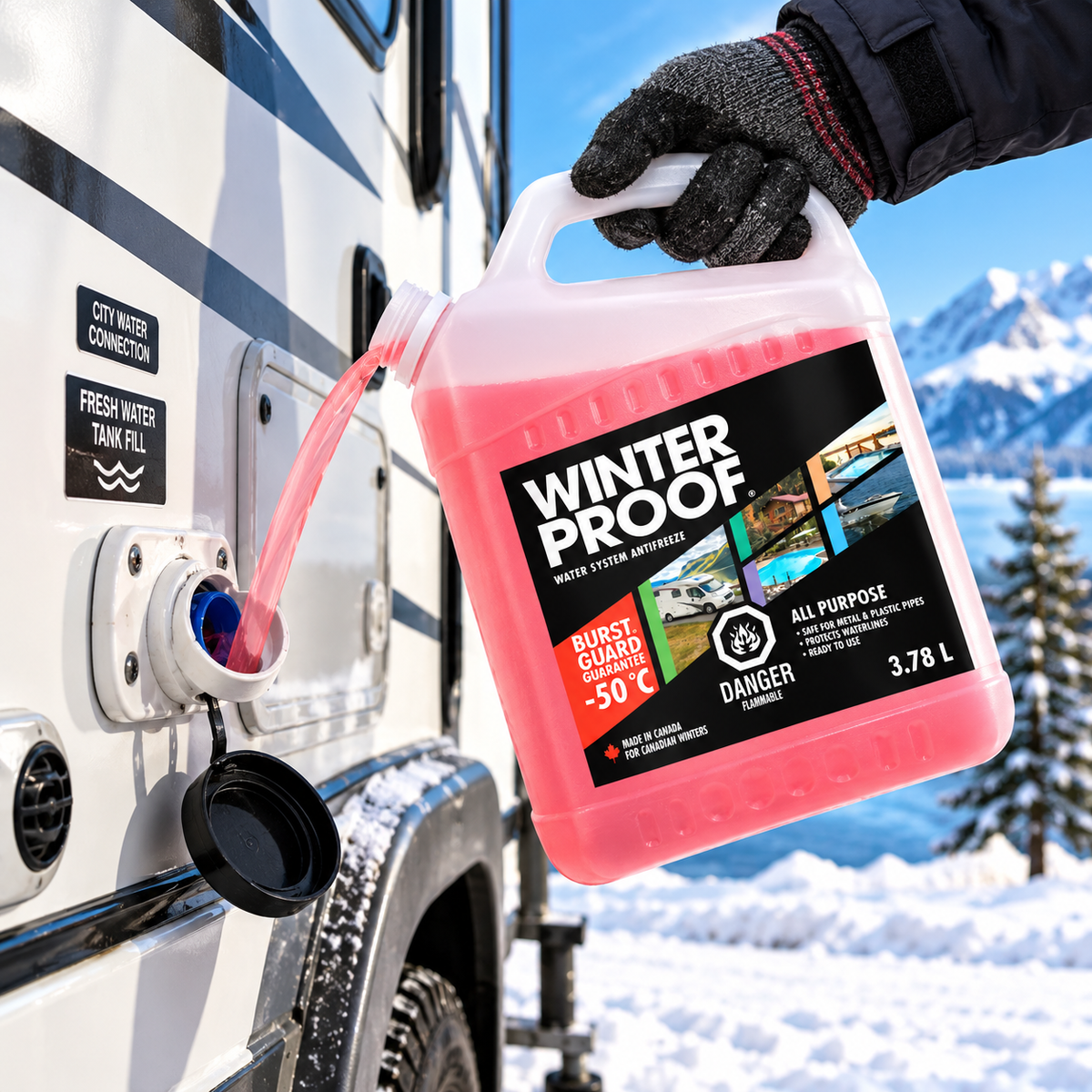 WinterProof All-Purpose Water System Antifreeze, 3.78 L, -50°C (-58°F) Burst Protection, Ready-to-Use Plumbing Winterizing Liquid for RVs, Camper Trailers, Pools, Hot Tubs, Cottages, Cabins & Boats