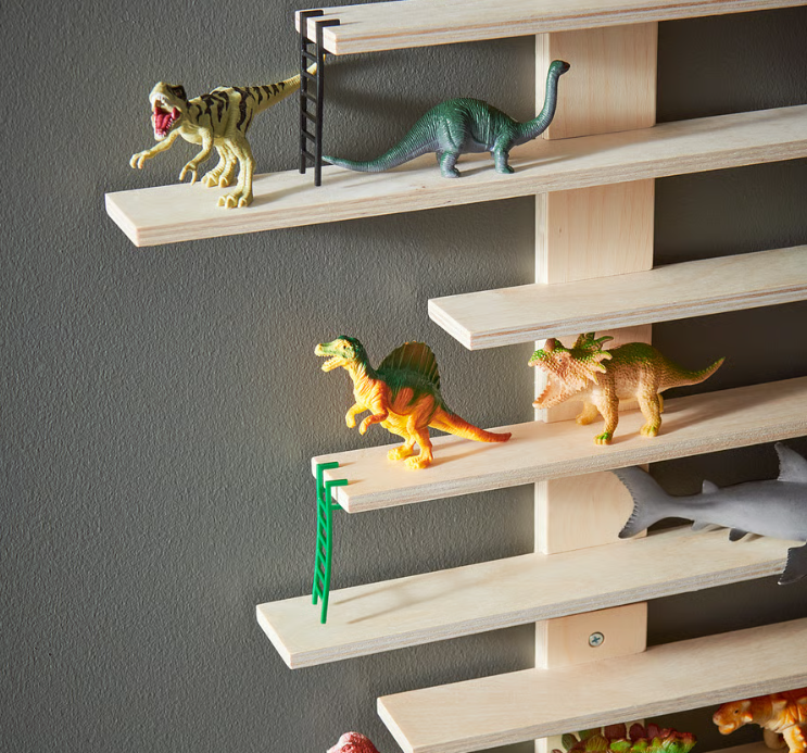 Wooden Wall Shelf with Adjustable Shelves & 3 Mini Ladders – Wall-Mounted Toy & Décor Display Organizer ( Decorative toys, plants, and accessories shown in images are not included )