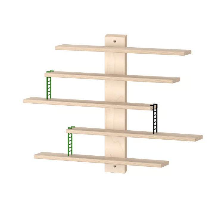 Wooden Wall Shelf with Adjustable Shelves & 3 Mini Ladders – Wall-Mounted Toy & Décor Display Organizer ( Decorative toys, plants, and accessories shown in images are not included )