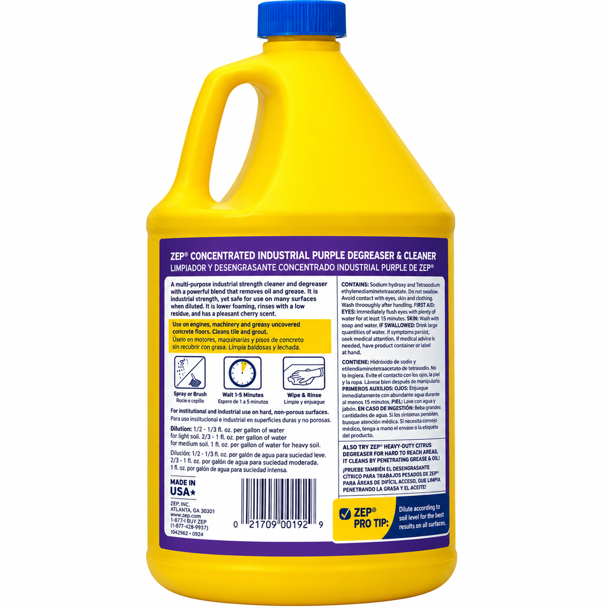 Zep Industrial Purple Degreaser, 3.78 L, Concentrated Heavy-Duty Cleaner for Grease, Oil & Dirt, Multi-Purpose Surface Cleaning Liquid for Garages, Workshops, Tools & Industrial Equipment