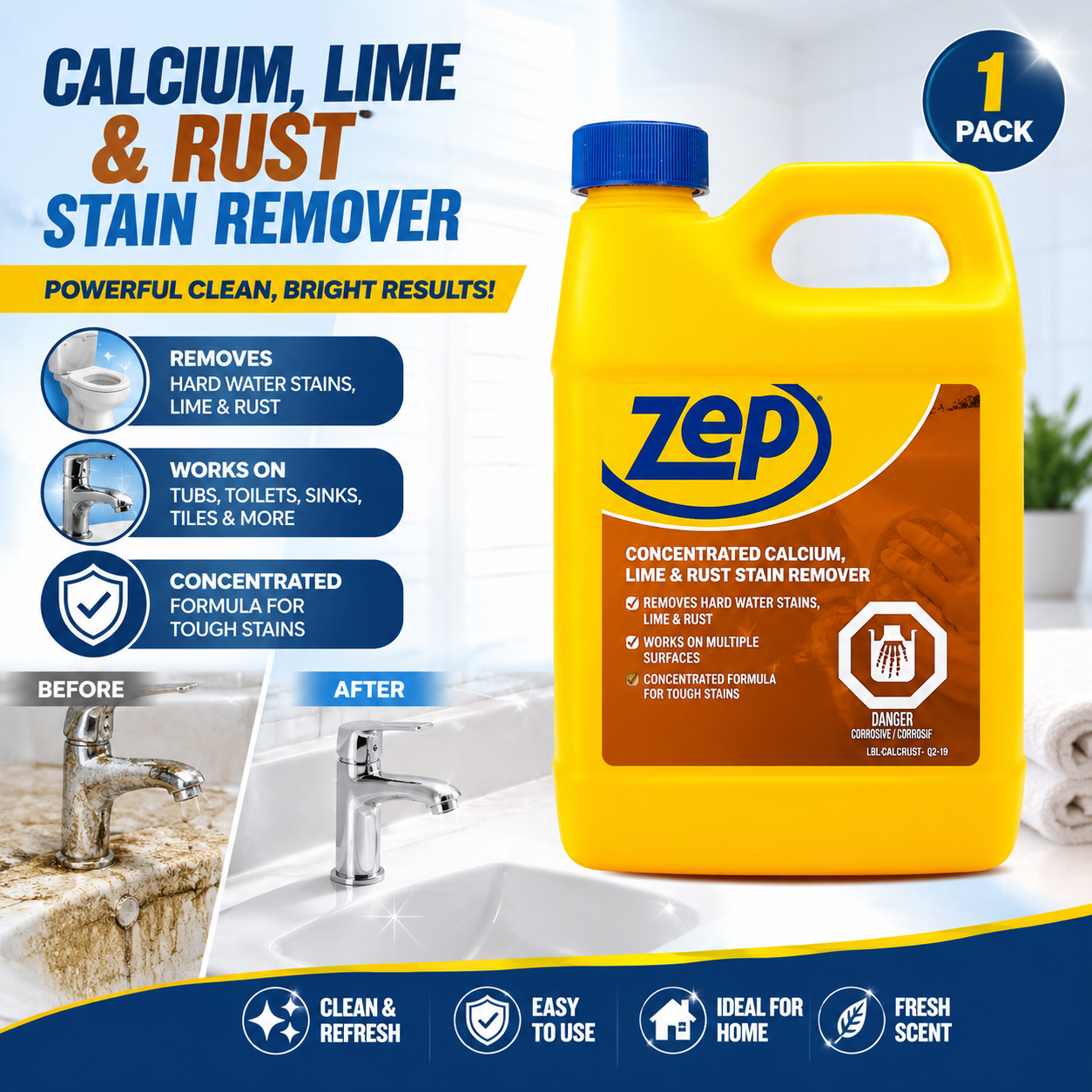 ZEP Hard Water Stain Remover, Calcium, Lime & Rust Cleaner, 946mL