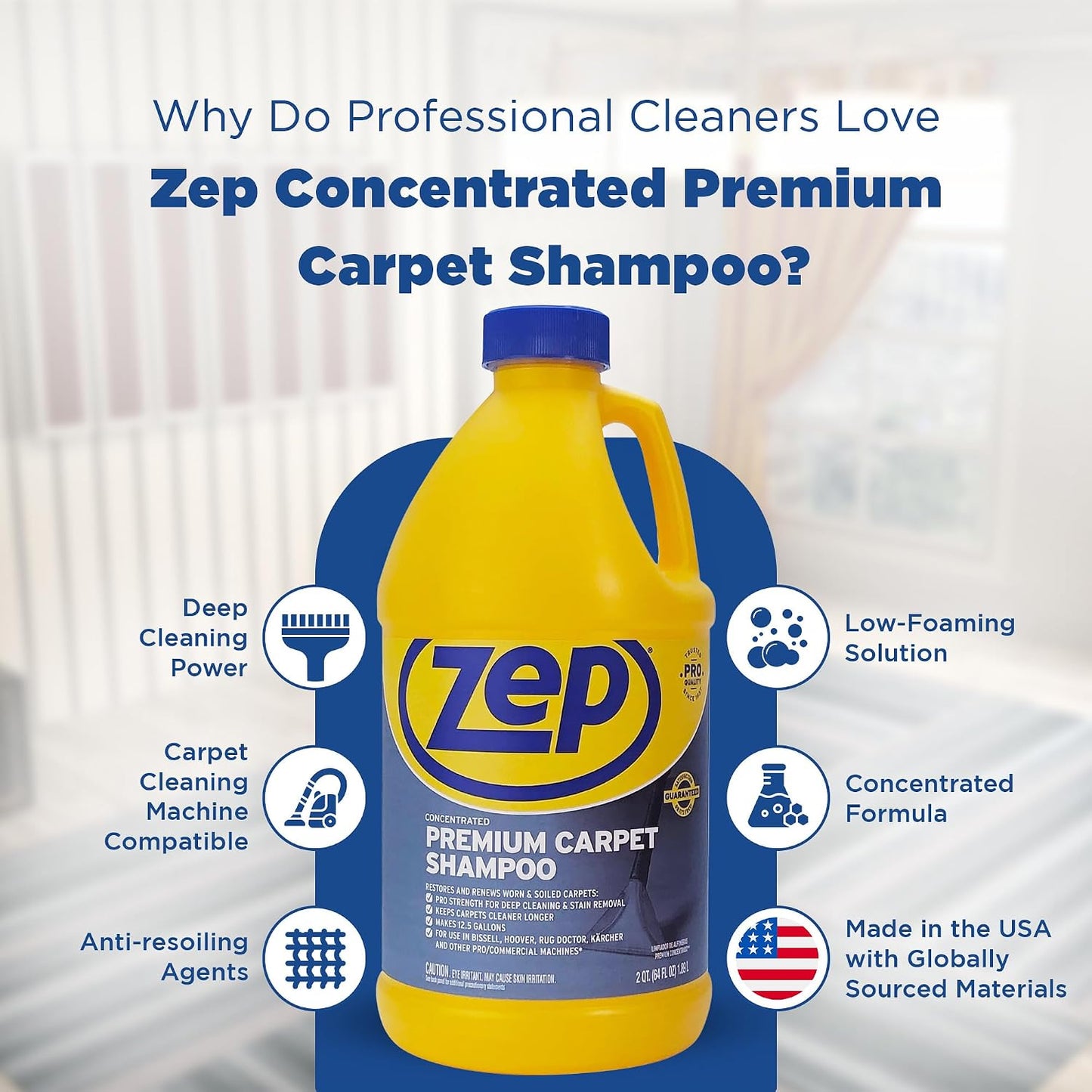 ZEP Premium Carpet Cleaning Solution, Deep Clean Formula, Fresh Scent, 1.89 L