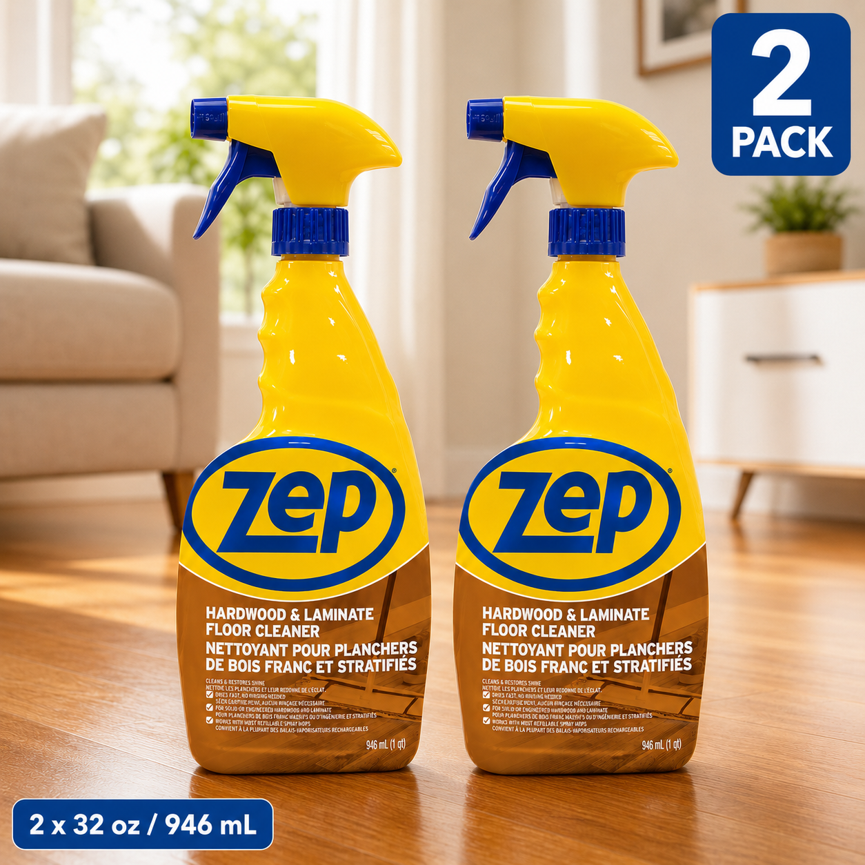 ZEP Hardwood & Laminate Floor Cleaner, Ready-to-Use Formula, 32 fl oz (946 mL)