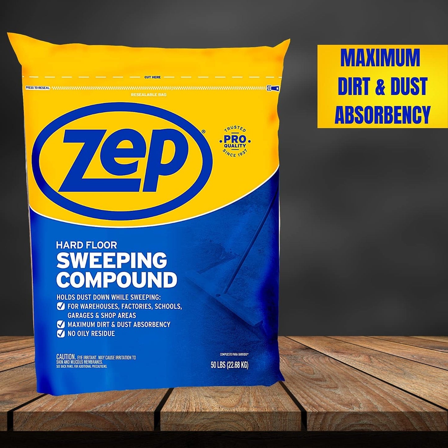 ZEP Heavy Duty Floor Sweeping Compound, 50 lb Dust Control Cleaning Powder