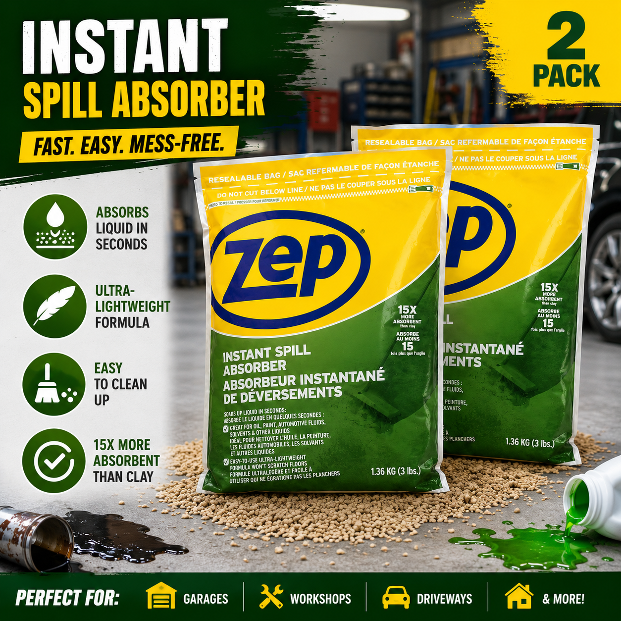 ZEP Instant All-Purpose Liquid Spill Absorber, 3 lb