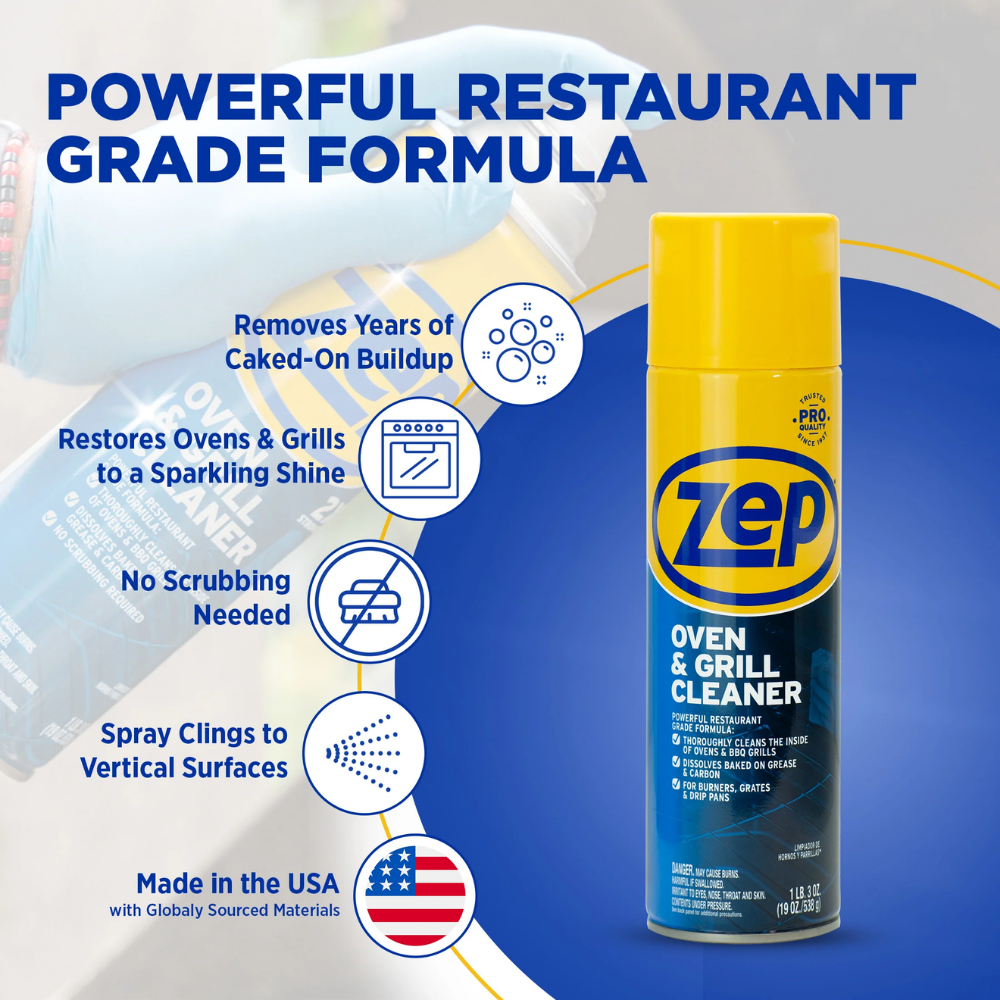 ZEP Oven and Grill Cleaning Foam Spray, Ready-to-Use Kitchen Cleaner for Grease and Baked-On Food Residue, Suitable for Ovens, Grills, Cookware, Stainless Steel, Porcelain and Ceramic Surfaces, 1.58 lb