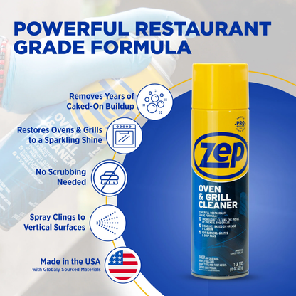 ZEP Oven and Grill Cleaning Foam Spray, Ready-to-Use Kitchen Cleaner for Grease and Baked-On Food Residue, Suitable for Ovens, Grills, Cookware, Stainless Steel, Porcelain and Ceramic Surfaces, 1.58 lb